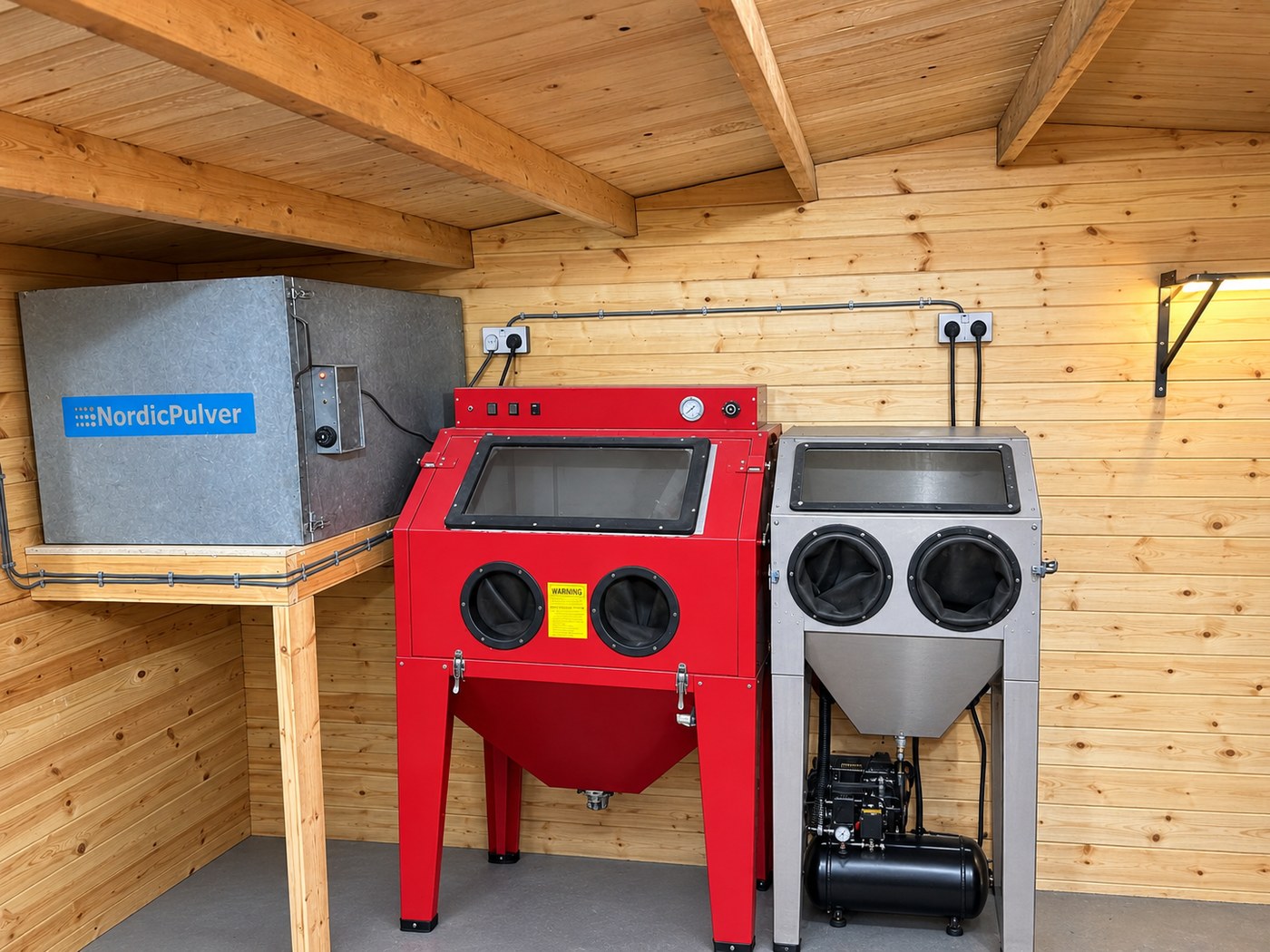 Rev-Restore workshop: powder coating oven, sand blast cabinet and aqua blast cabinet
